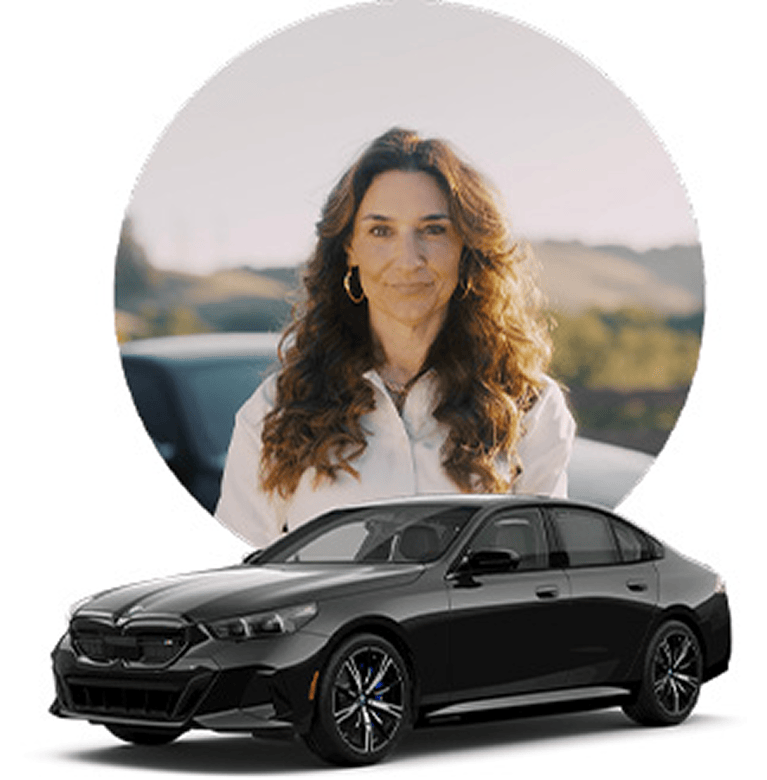 Image of Renee and her BMW Model.
