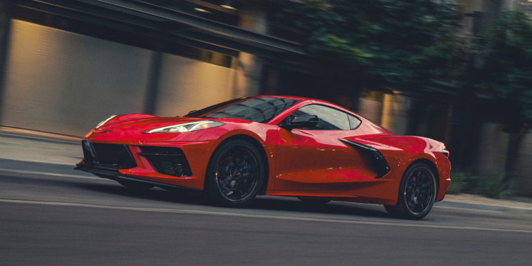 2025 Corvette Stingray parked outside big building