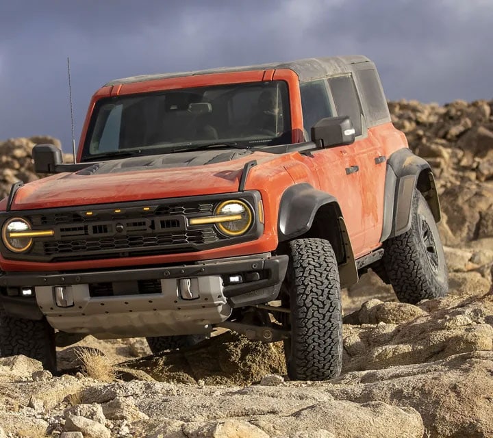 2022 Ford Bronco offroading on a rocky hill