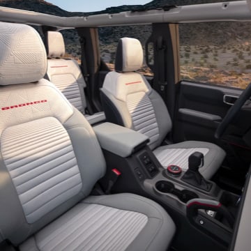 The driver and passenger seat interior shot.