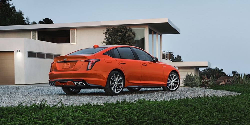 2023 Cadillac CT5-V rear 3/4 view parked in a driveway