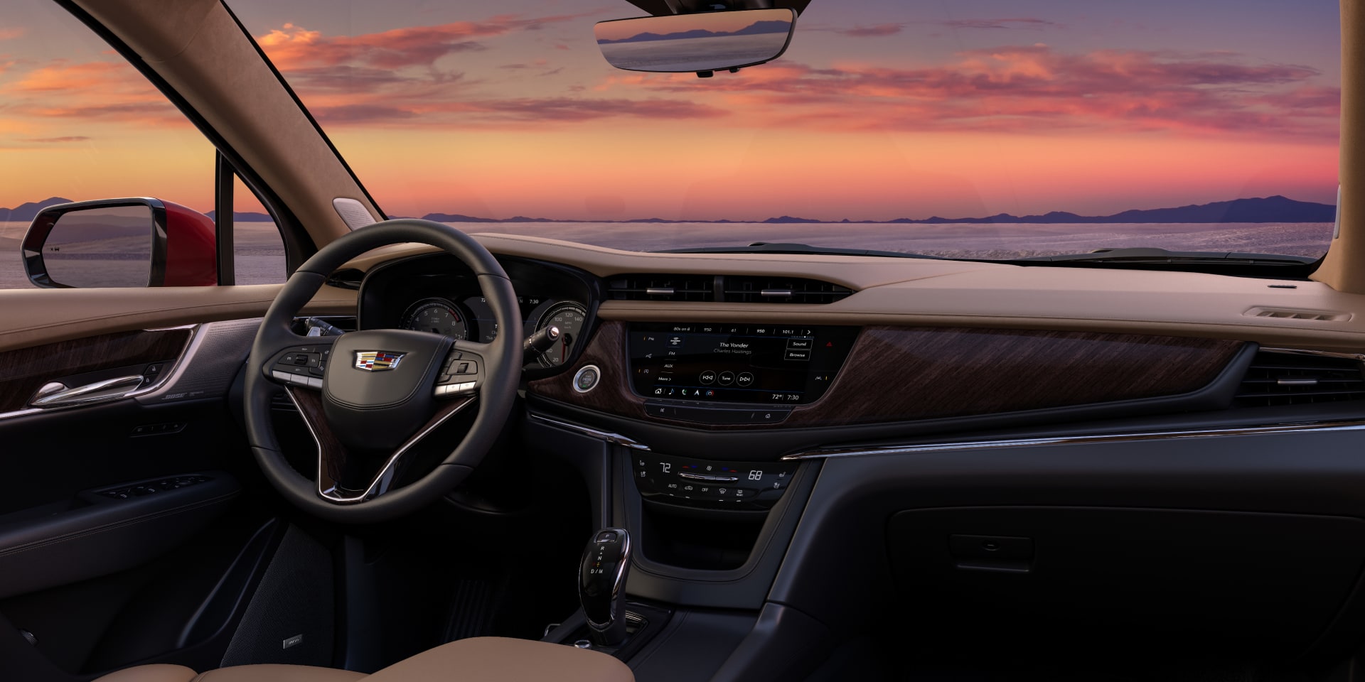 Front Passenger Seat View of the Control Switches and the Steering Wheel of the Cadillac XT6 