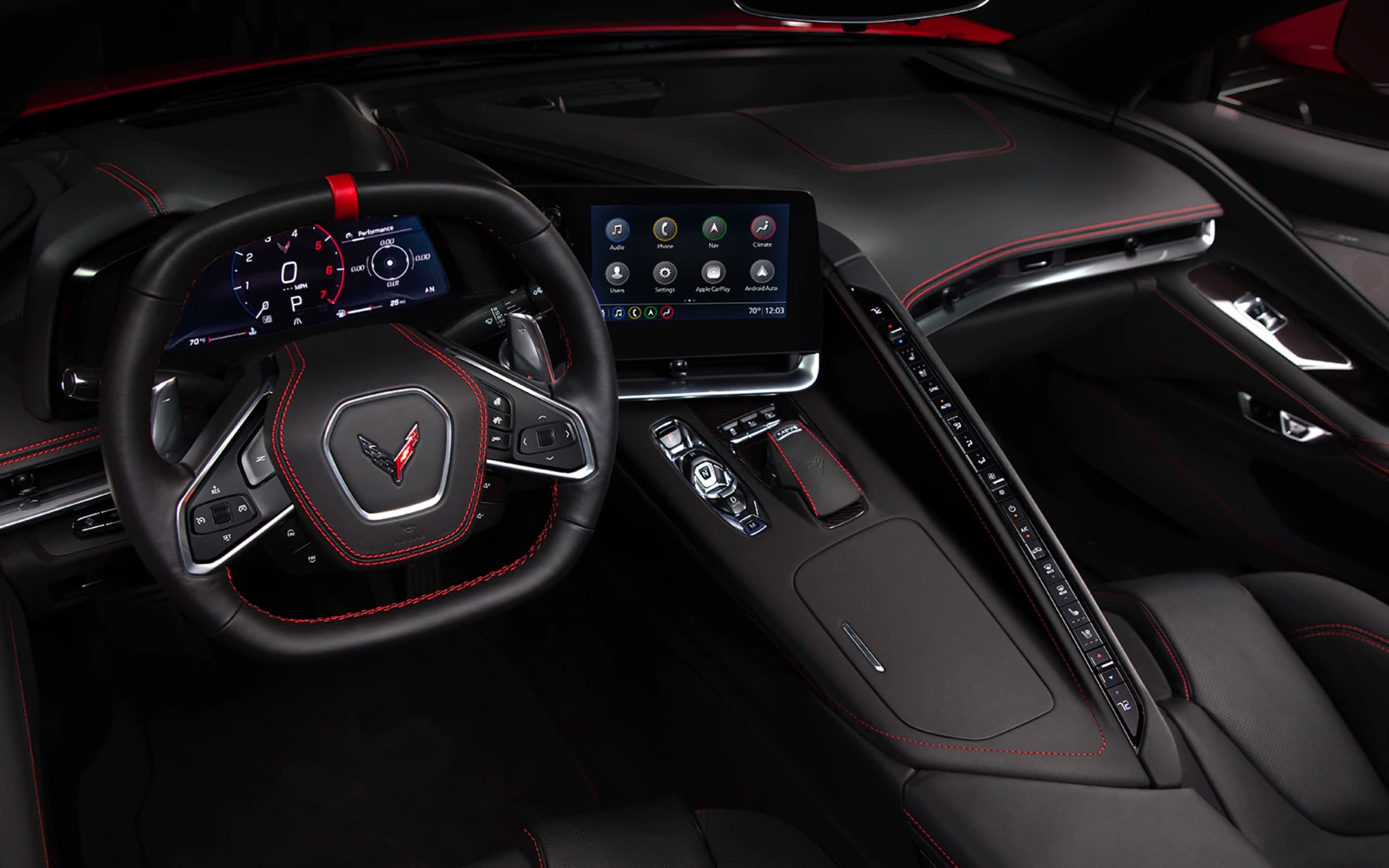 A shot of the Corvette's driver seat dashboard
