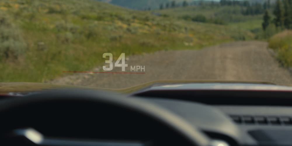 GMC Canyon head-up display showing current speed on the windshield