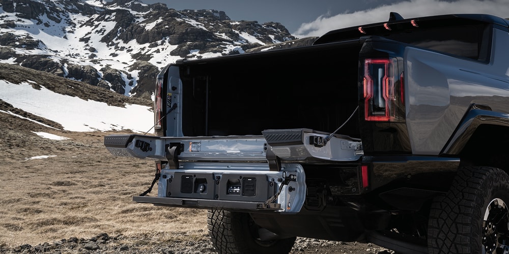 Hummer EV with MultiPro tailgate open