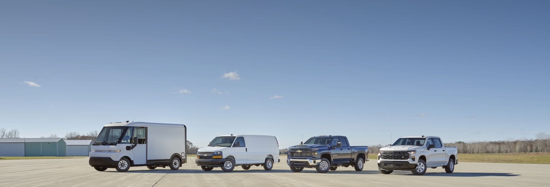 Lineup of Chevrolet trucks and vans