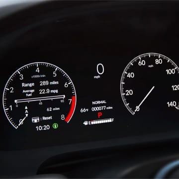 Interior shot of dashboard gauges