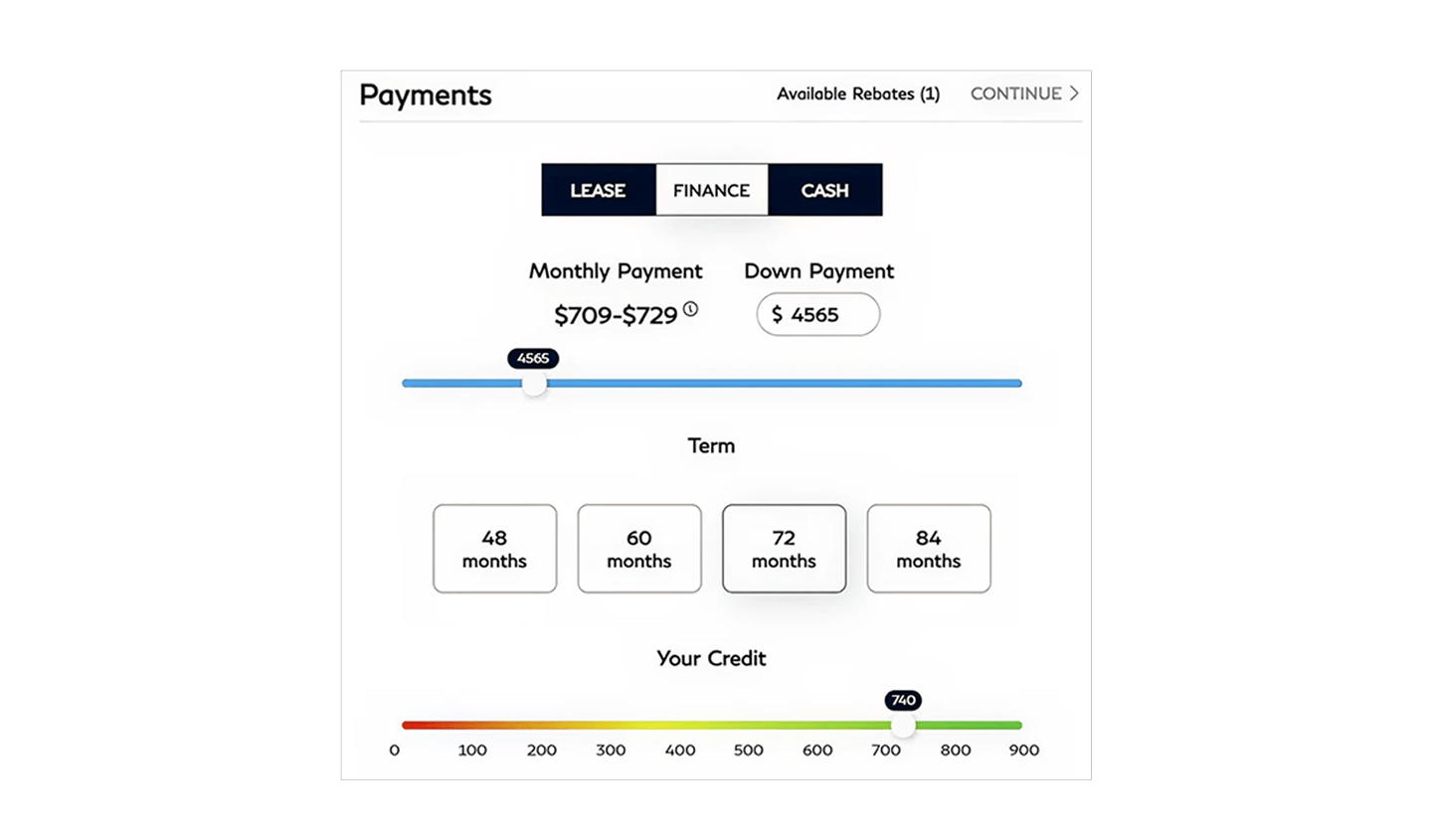 screenshot of monthly payments calculator