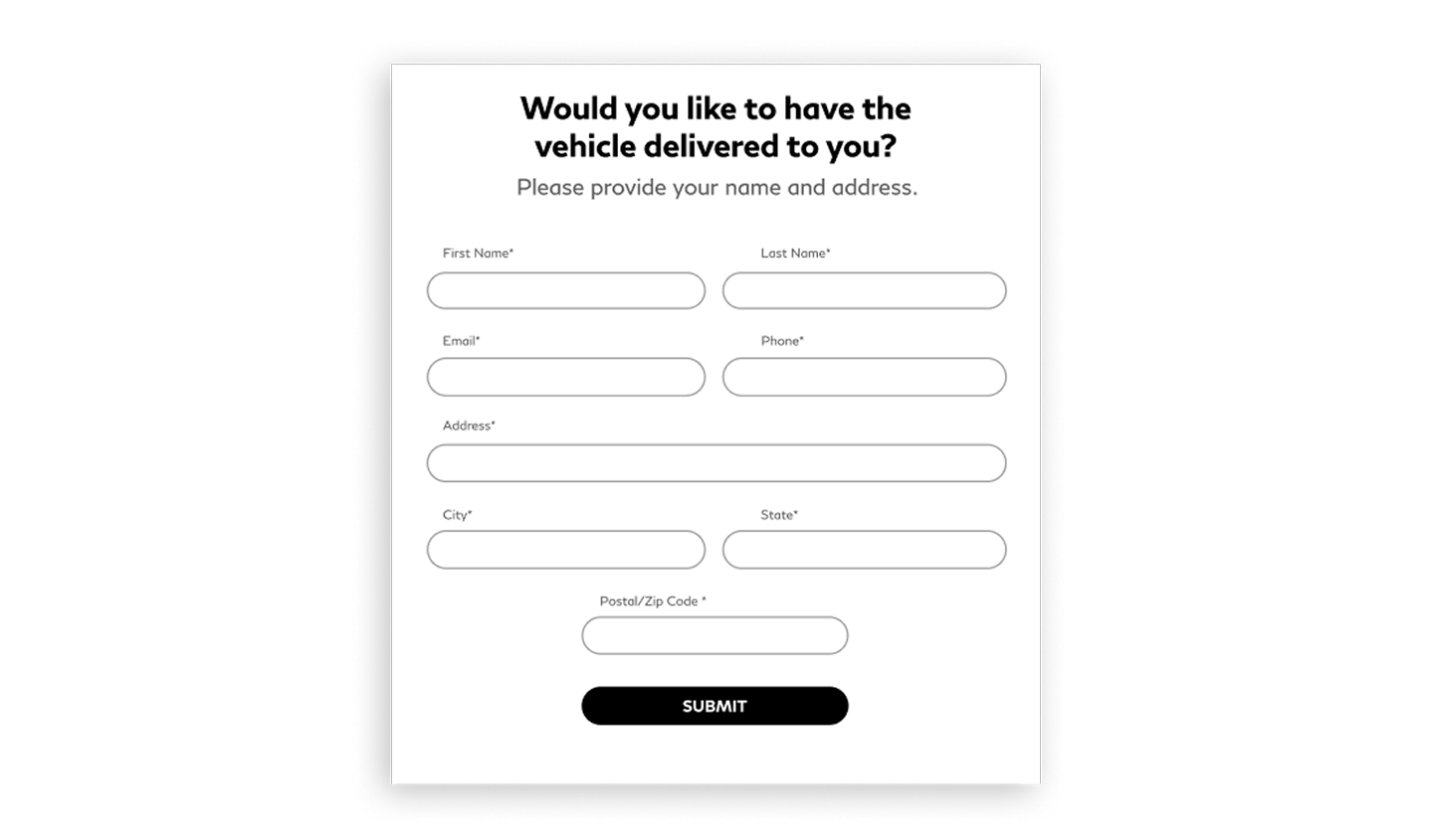 screenshot of online form