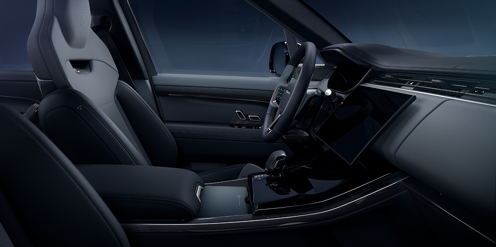 Range Rover Sport interior side view of the driver's seat and dashboard