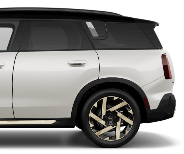 Side view of rear half of a MINI Countryman SE All4.