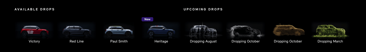 Line up of available and upcoming MINI Special Edition vehicles.