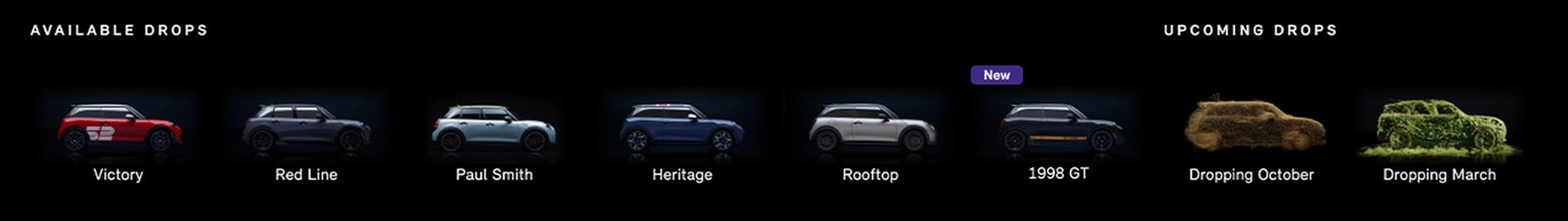 Line up of available and upcoming MINI Special Edition vehicles.
