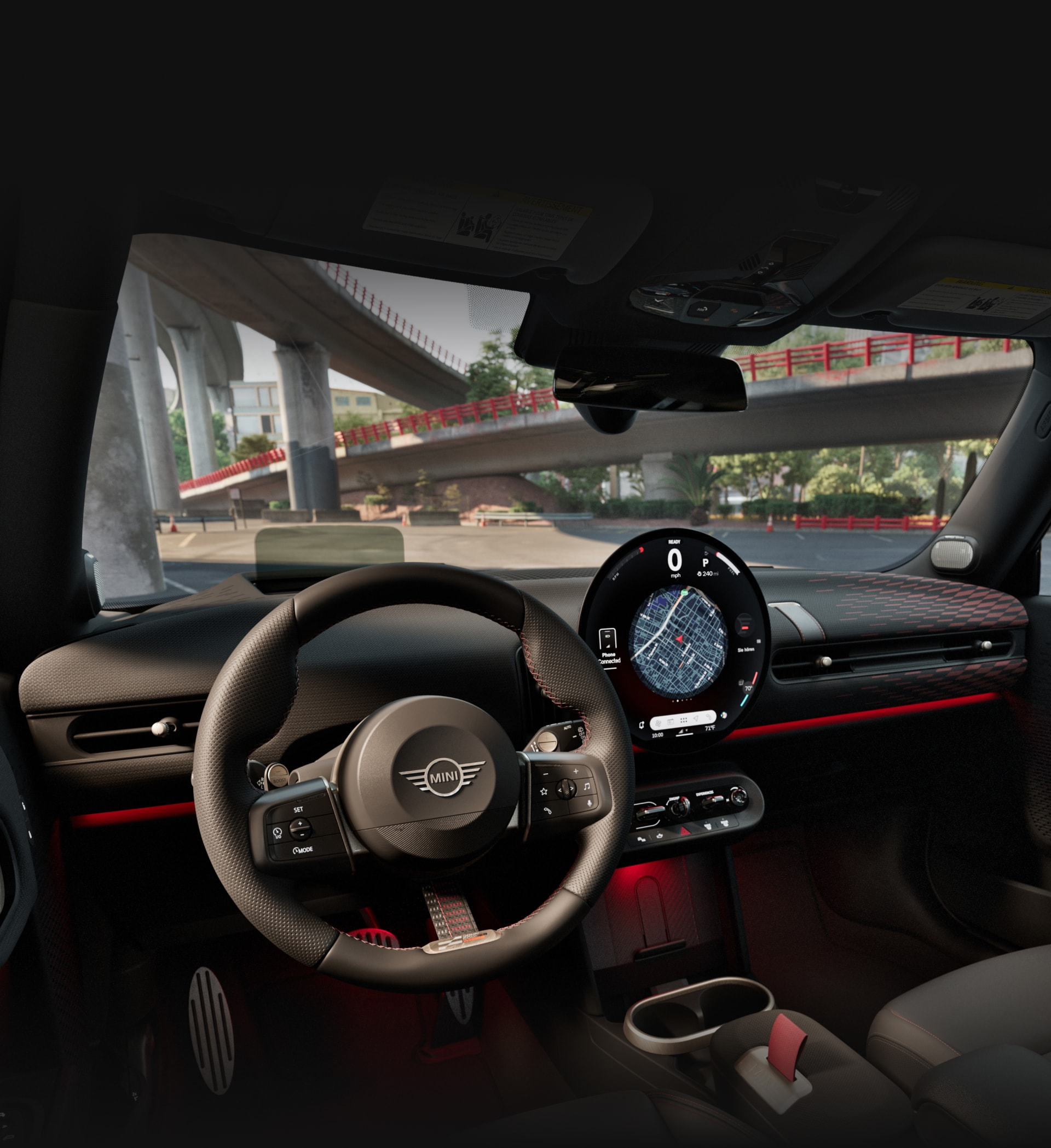 The front cabin of the MINI JCW 2 Door.