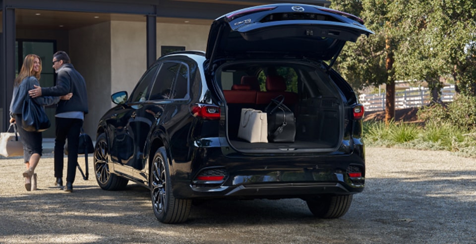 rear view of a CX-70 with the rear gate open