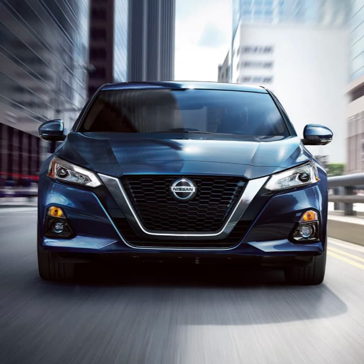 Head-on view of Nissan vehicle