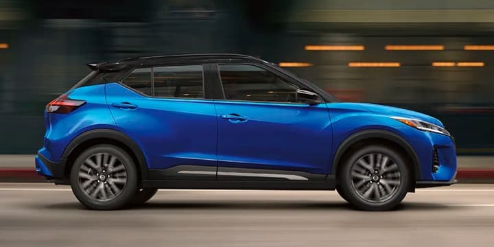 Blue Nissan Kicks side view