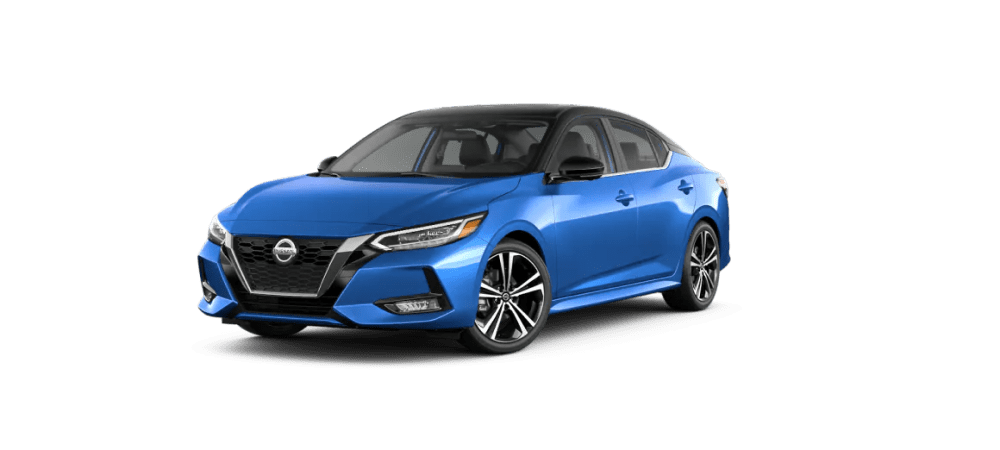 Two-Tone Electric Blue Metallic/Super Black Nissan Sedan