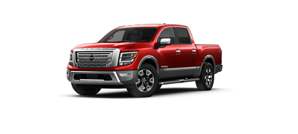 2023 Nissan Titan in two-tone Cardinal Red TriCoat / Gun Metallic