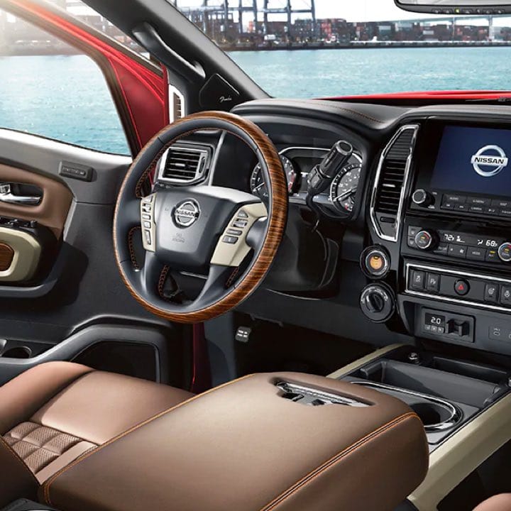 Close up of Titan dashboard and steering wheel