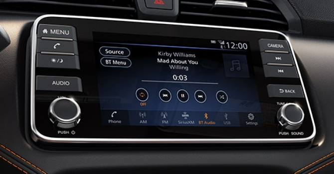 Close up of dashboard touchscreen and controls
