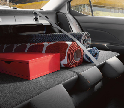 Close up of down folding seats and storage area