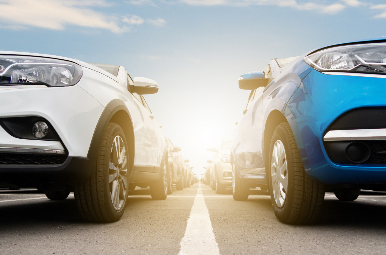 Close up of two lanes in a street filled with cars