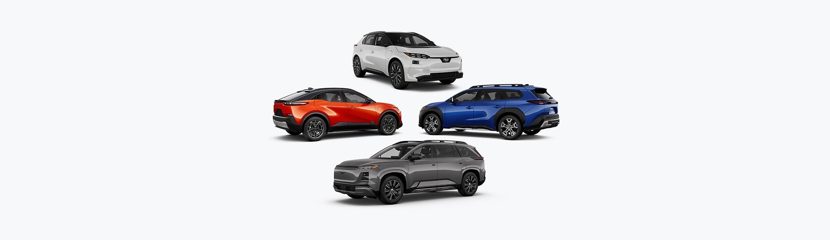 The Subaru Solterra, Uncharted, Trailseeker, and Getaway electric SUVs.