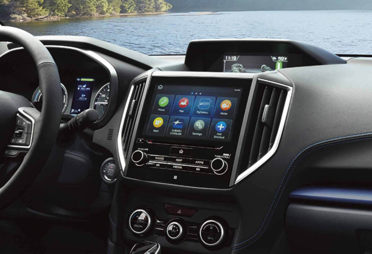 The Subaru Crosstrek Hybrid’s STARLINK in-dash touchscreen and steering wheel