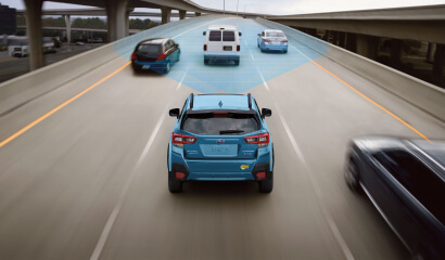 A photo illustration showing the standard EyeSight Driver Assist Technology on the 2023 Crosstrek Hybrid.