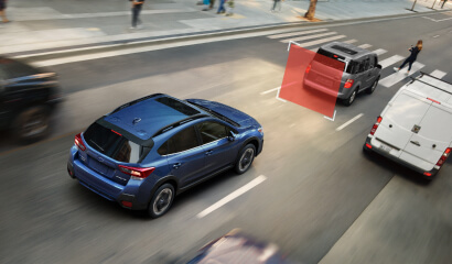 A photo illustration showing the Automatic Pre-Collision Braking feature on the 2023 Crosstrek Hybrid.
