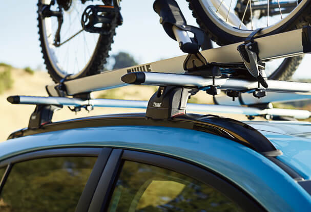 A close-up of the standard integrated roof rails of the 2023 Crosstrek Hybrid.