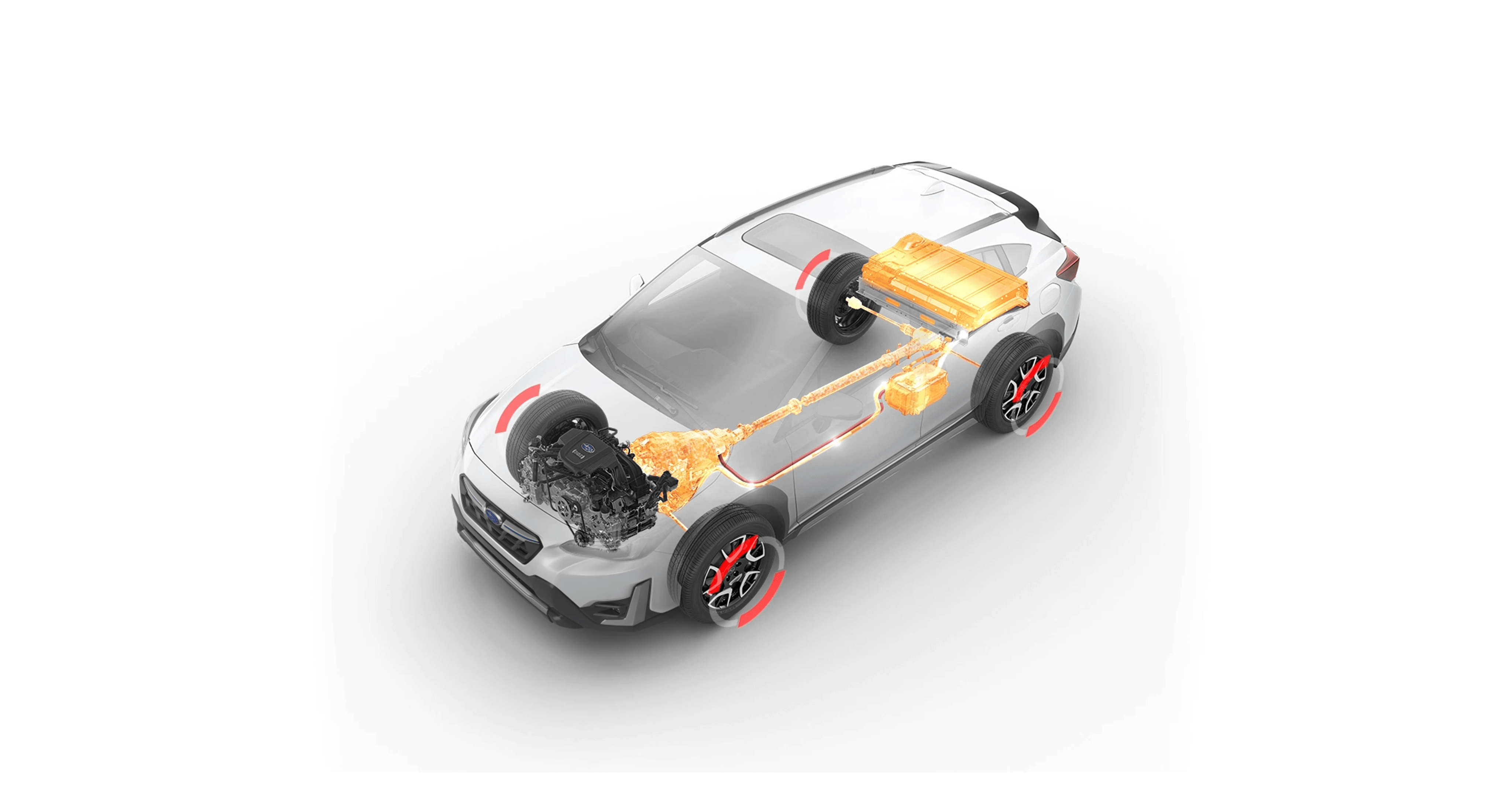 A photo illustration showing the Battery Charge Mode of the Subaru StarDrive Technology in the 2023 Crosstrek Hybrid.