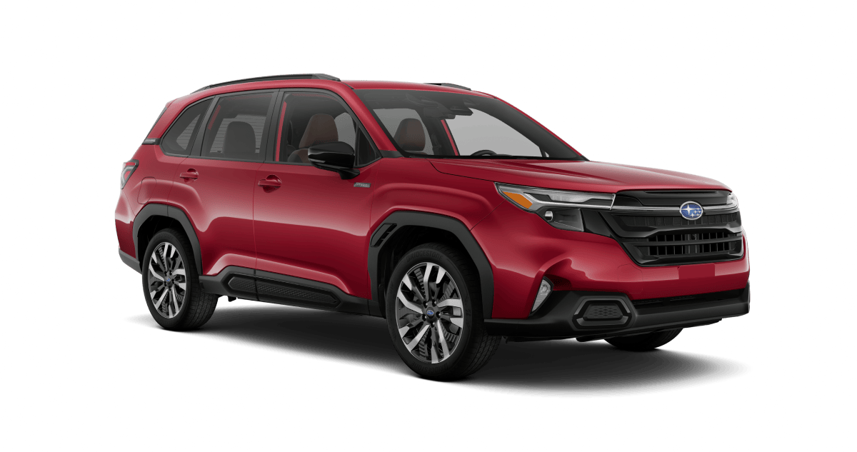 2026 Subaru Forester Touring Hybrid Shown in Crimson Red Pearl