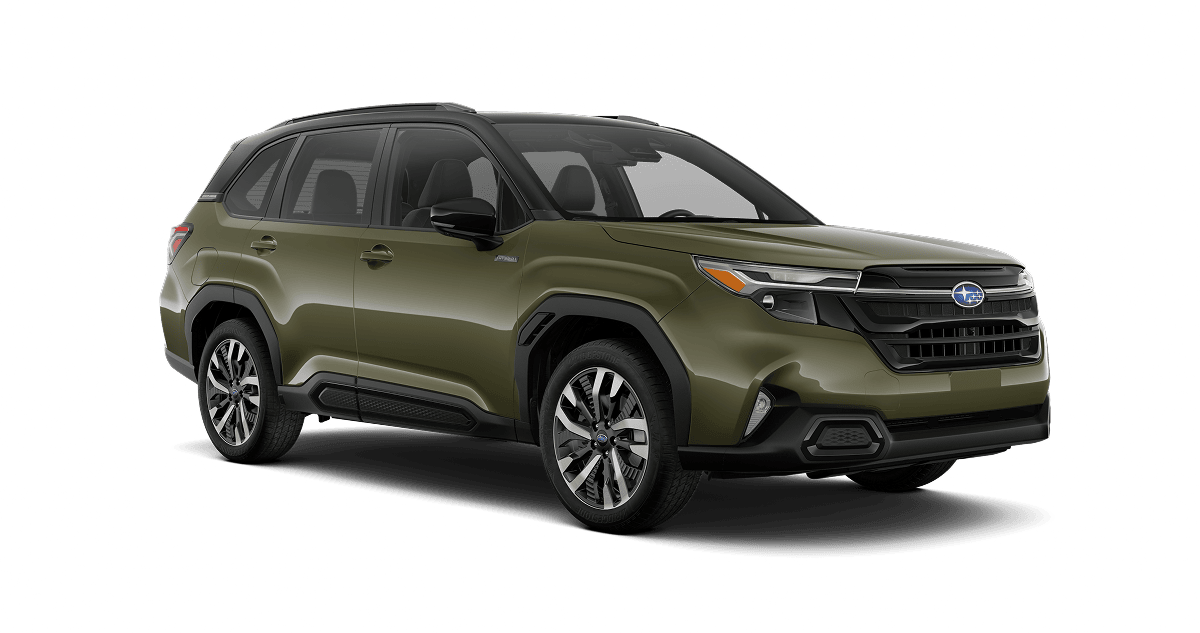 2026 Subaru Forester Touring Hybrid Shown in Autumn Green Metallic / Crystal Black Silica Two-Tone