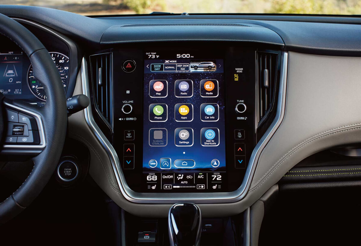 A close-up of the available 11.6-inch touchscreen for the SUBARU STARLINK® Multimedia system on the 2022 Subaru Outback.