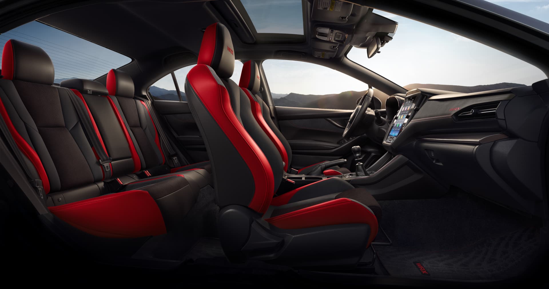 Black Cloth with Red Stitching on Front Seats
