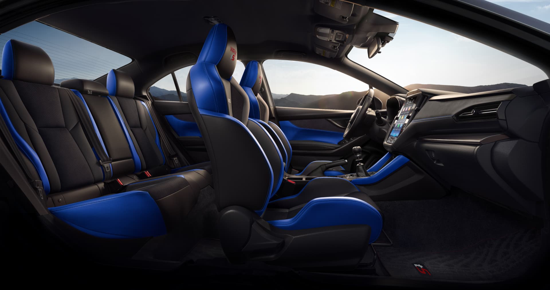 2026 Subaru WRX tS Shown in Black Ultrasuede® Insert with Blue Bolsters and Trim