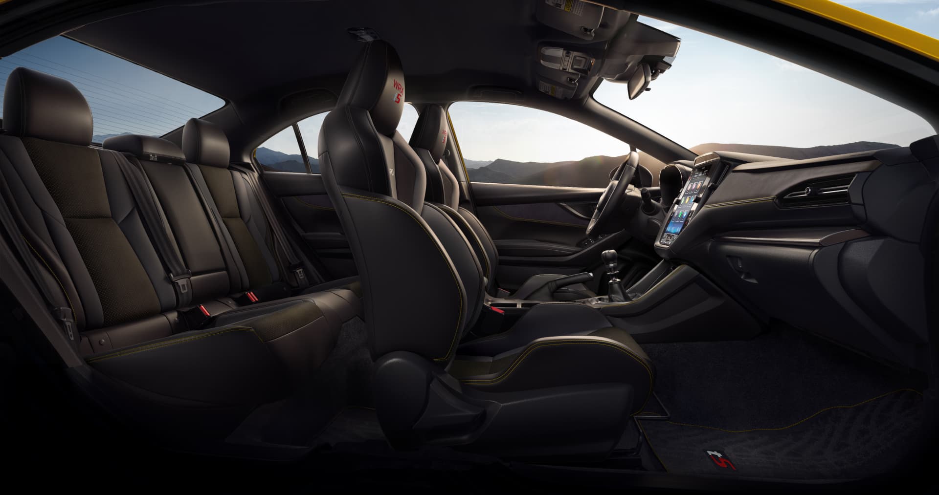 2026 Subaru WRX Series.Yellow Shown in Black Ultrasuede® Insert with Black Bolsters & Yellow Stitching