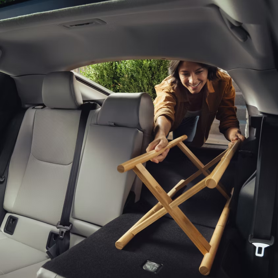 Close up of interior showing folded down seats being used to facilitate more cargo space