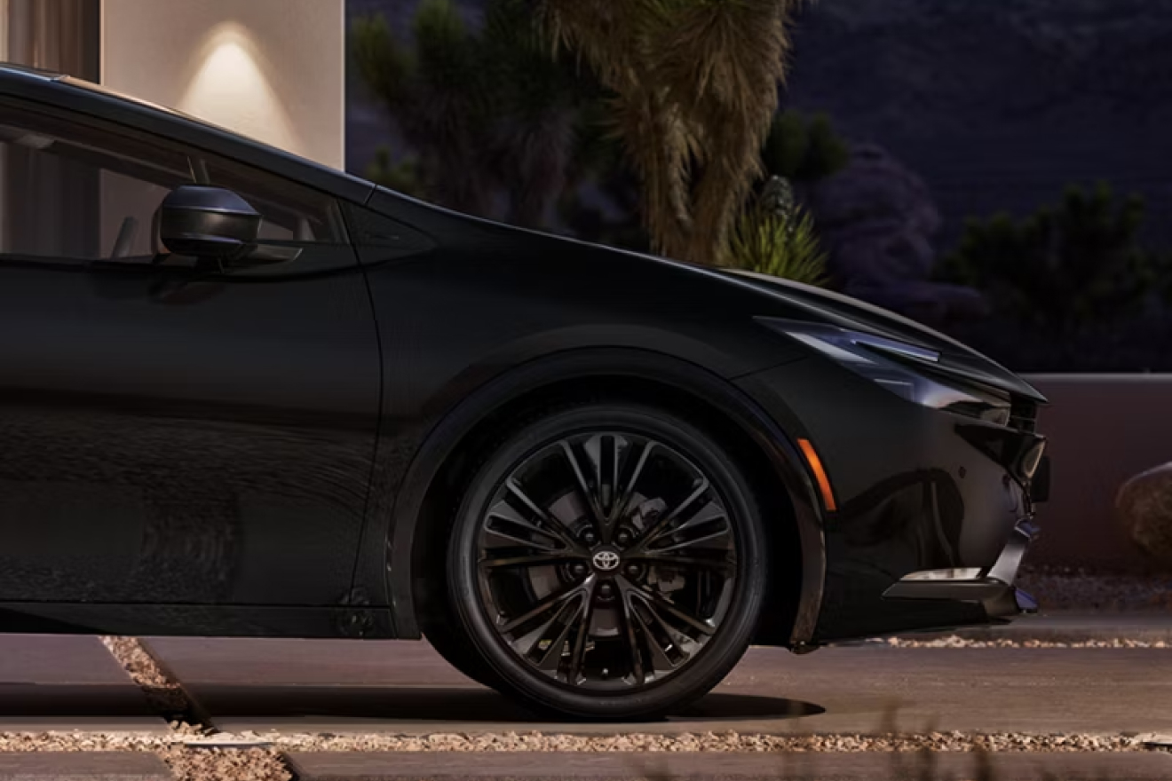 Side view close-up of 2027 Prius Plug-In Hybrid's wheels