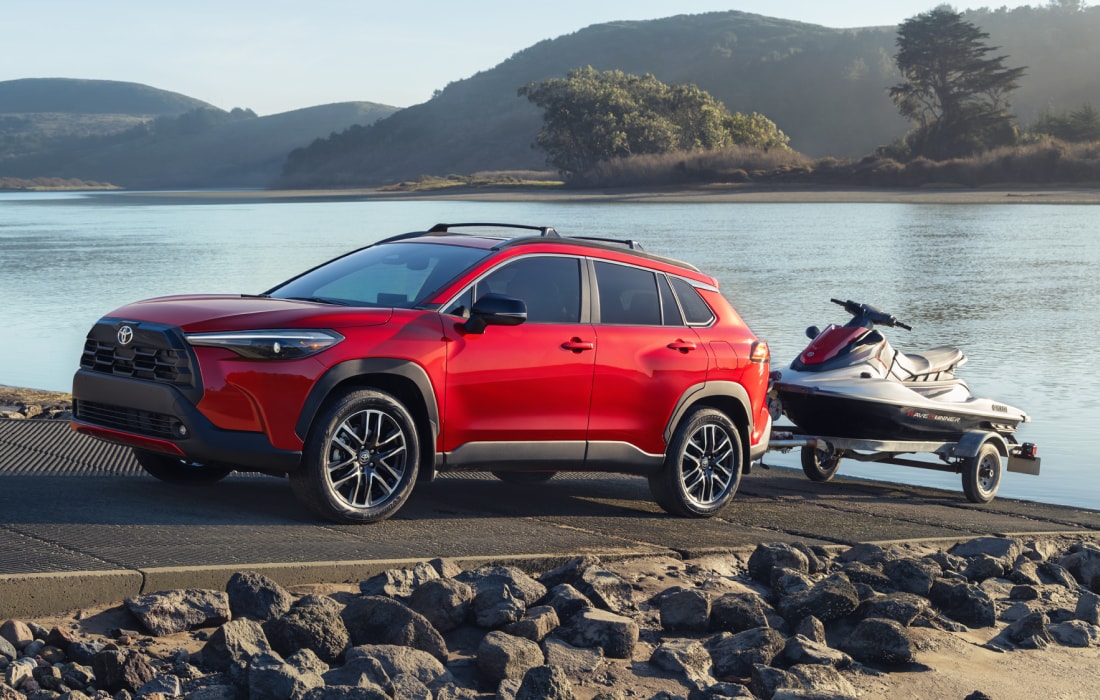 Toyota SUV towing a jet ski