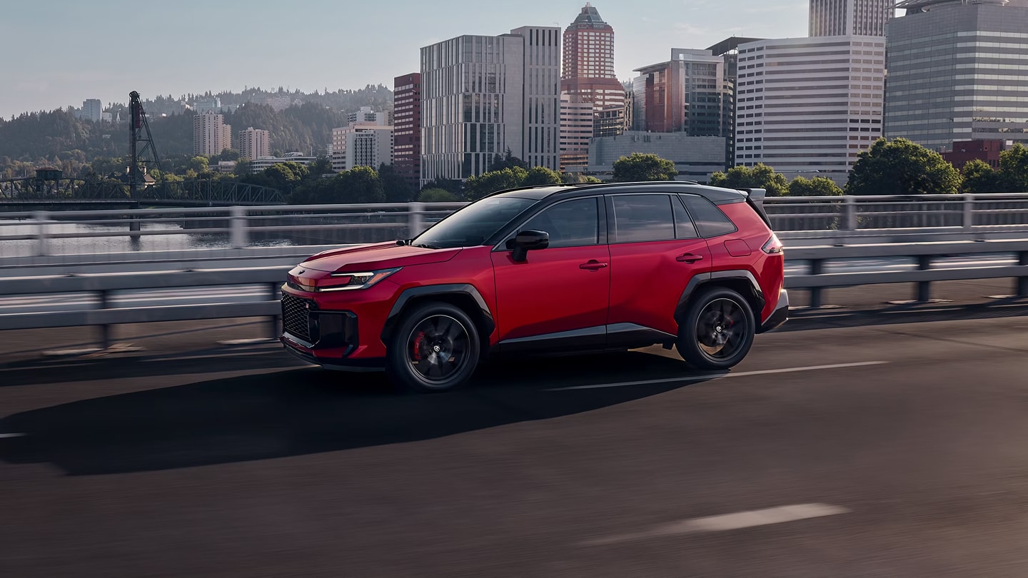 RaV4 Hybrid on a city bridge