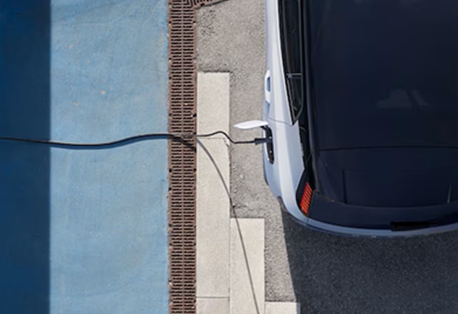 overhead view of a Volvo SUV recharging