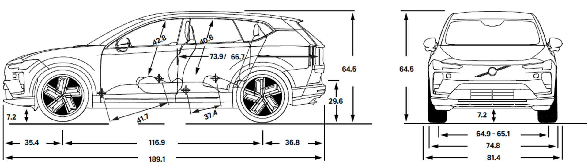 Volvo EX60 specs diagram