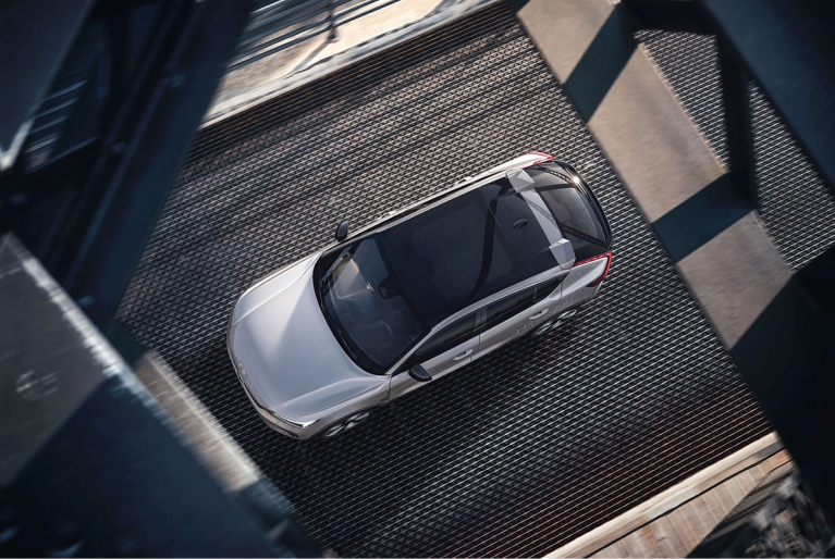 Birds eye view of Volvo vehicle.